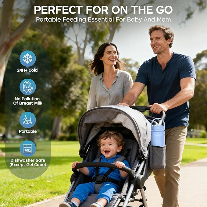 22oz Breastmilk Cooler Bottle for Outdoor, 24 Hours All-Day Cooling& Leak-Proof Seal, Larger Capacity Travel Breastmilk Chiller with 2pcs Baby Bottles for Breastmilk Storage, Baby Feeding Essentials