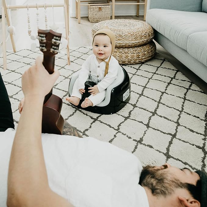 Bumbo 3-in-1 Multi-Seat for 6 to 36 Months, Travel Baby Feeding & Play Floor Seat, All-in-One Portable Booster with Tray & Toddler High Chair, Black/Cool Grey