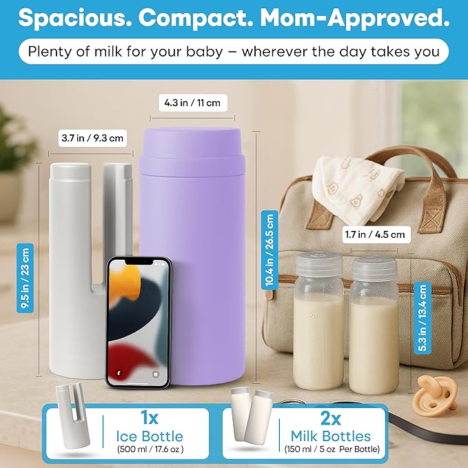 Portable Breast Milk Cooler Bottle: 30H Cooling Time, 2 x 150ml/5Oz, Durable BPA-Free Breastmilk Storage Bottles, Breastmilk Cooler, Travel Breastfeeding Milk Chiller for Baby