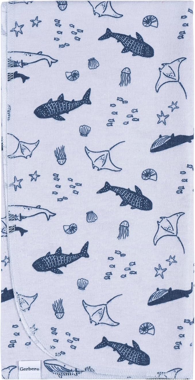Gerber Unisex Baby 100% Cotton Flannel Receiving Blankets 30x30 Inches (Pack of 4), Coastal Calm, One Size