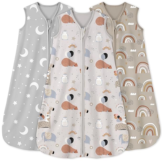 Yoofoss Baby Sleep Sack 18-24 Months 0.5 Tog Wearable Blanket for Baby, 3 Pack 100% Organic Cotton Infant Toddler Sleeping Sack 2-Way Zipper Lightweight Sleep Sack