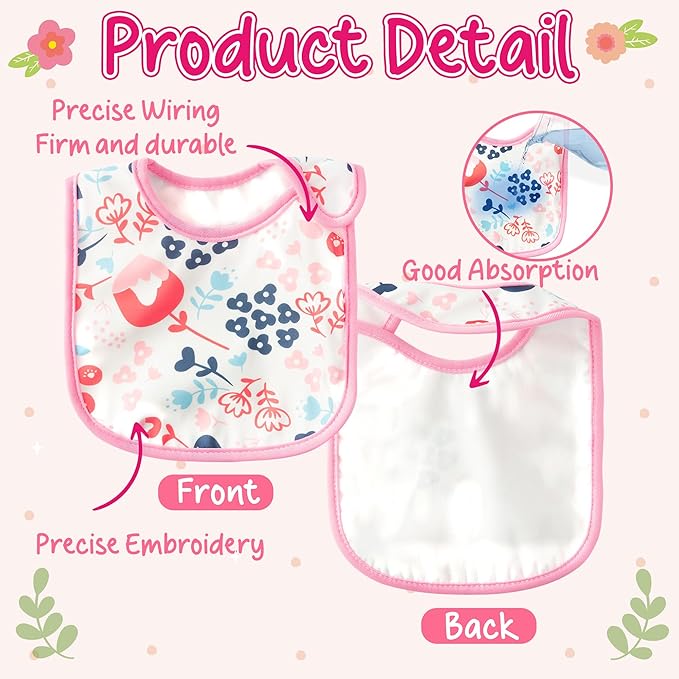 7Pcs Cotton Waterproof Baby Bibs Hook Loop Closure Newborn Bib Keepsake Baby Gift for Drooling Feeding Eating