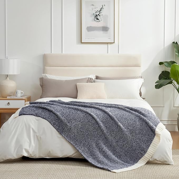 Snuggle Sac Navy Throw Blanket for Couch, Oversized Throw XL Super Soft Warm Blankets Cozy Knit Fuzzy Lightweight Throws for Sofa, Bed, Living Room, Heather Navy, 50x70 inches