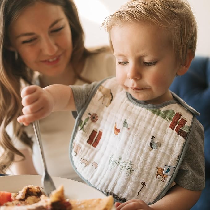 Little Unicorn Premium Classic Bib 3 pack | Adjustable as baby grows | Soft fabric on skin | Great for first time eaters (Farmyard)
