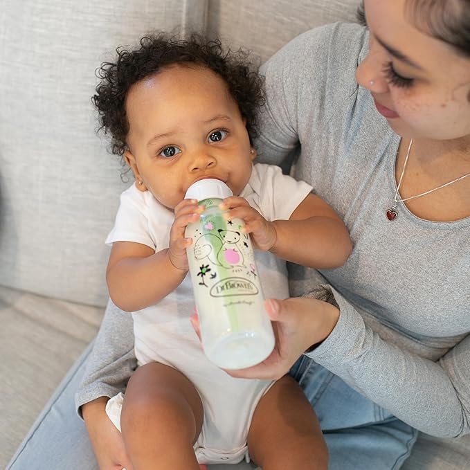 Dr. Brown's Natural Flow Anti-Colic Options+ Narrow Baby Bottle, Squirrel & Goat, 8 oz/250 mL, with Level 1 Slow Flow Nipple, BPA Free, 0m+, 2-Pack