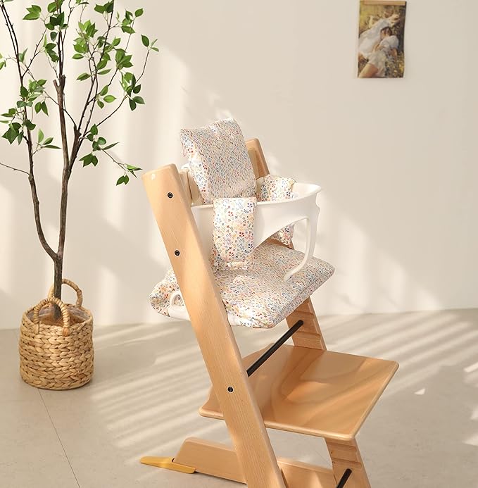 Waterproof Cotton Cushion Set, Stokke Tripp Trapp Compatible, 100% Cotton, Flower Garden, 12.0x16.5 inches, 49.5 Counts