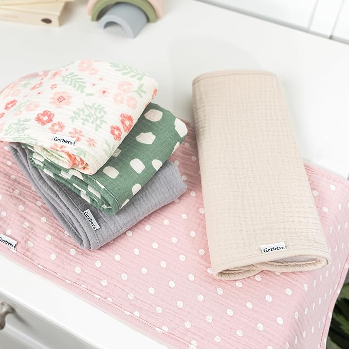 Gerber Baby Unisex Muslin Burp Cloths 5-Pack, Multi Pink Floral, Large Size 20" x 10"