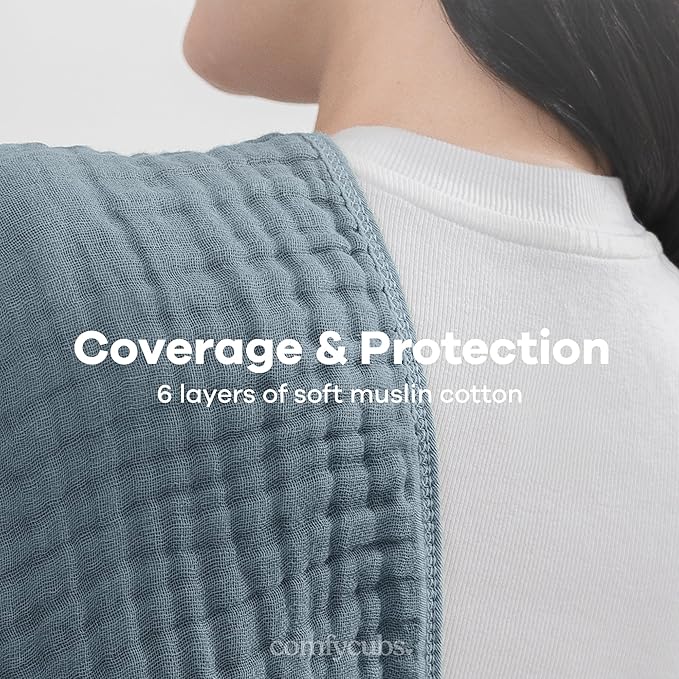 Comfy Cubs Muslin Burp Cloths 20" x 10", Pack of 6 - Large, 6-Layer, Ultra Absorbent 100% Cotton for Baby Drool and Messes - Soft, Safe & Gentle Baby Burp Cloths Set for Boys & Girls - Pacific Blue