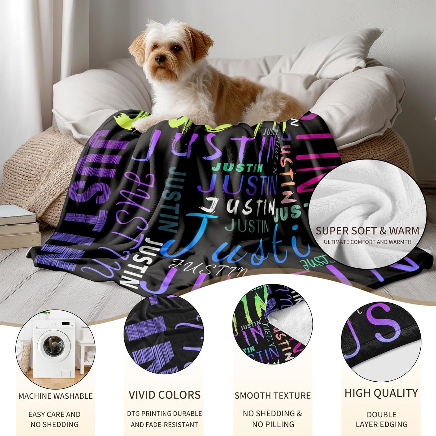 Ship Next Day, Custom Name Blanket - Printed in USA, Personalized Baby Blankets for Girls, Baby Blanket with Name, Ultra-Soft Cozy Fleece Blankets, Gifts for Boys & Girls Kids Teen Girl New Mom