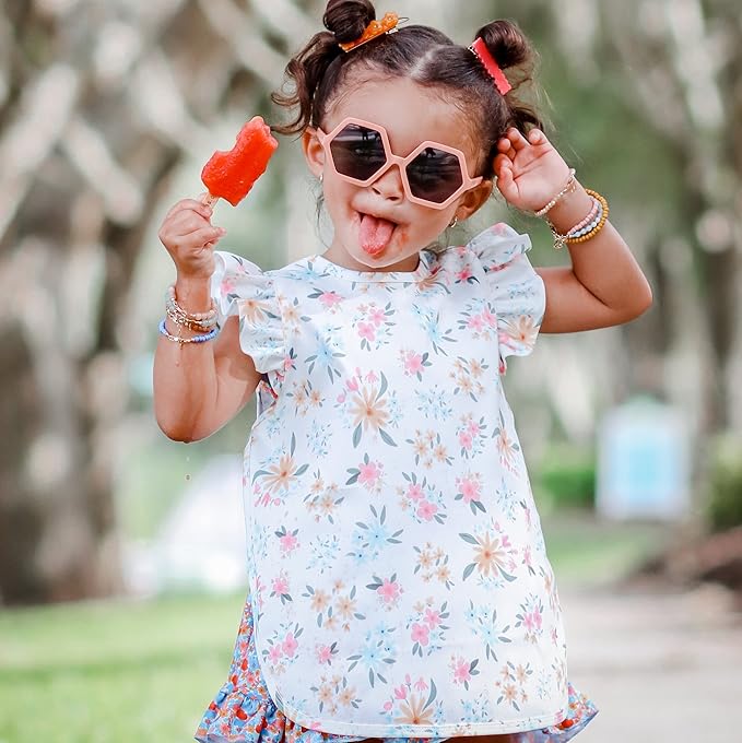 BapronBaby Flutter Pastel Floral Bapron - No Neck Tie Safer Bib for Baby & Toddler - Soft Waterproof Stain Resistant - Machine Washable - Sz Preschool 3-5yrs