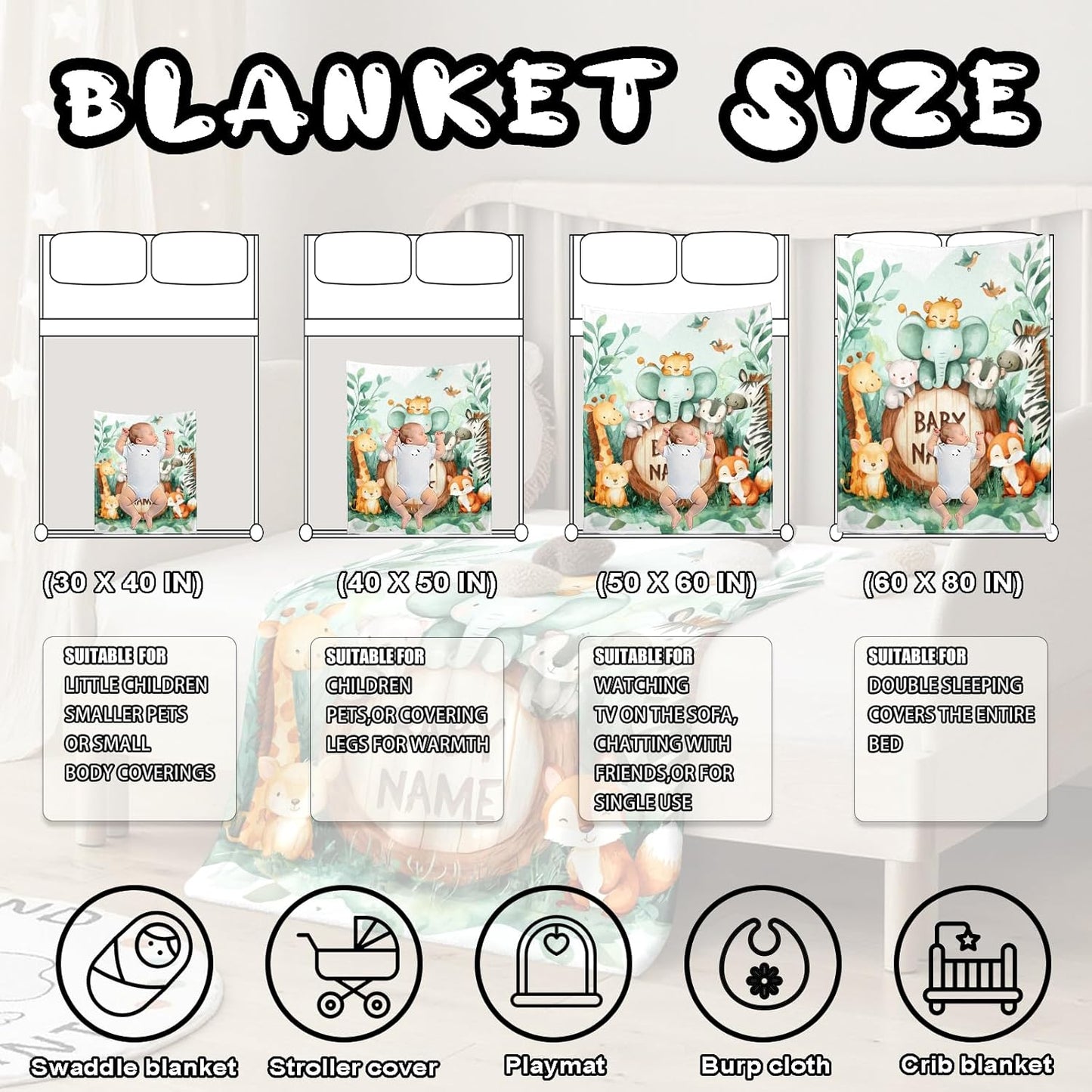 Ship Next Day, Personalized Baby Blanket – Printed in USA, Custom Baby Blanket for Boys & Girls, Baby Blanket with Name, Baby Shower, Easter, Christmas, Birthday Newborn & Toddler Gifts, Baby Gifts