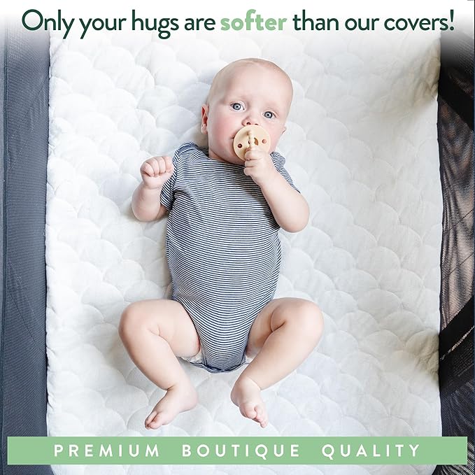 Joey + Joan Waterproof Mini Crib Mattress Protector – 2 Pack, 24" x 38" Quilted Ultra Soft Bamboo Viscose Terry Mini Crib Mattress Pad Cover – Noiseless & Breathable