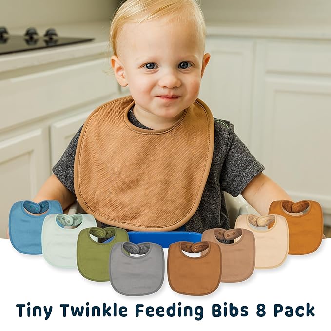 Tiny Twinkle 8 Pack Baby Bibs for Drooling and Teething – Waterproof & Absorbent Bibs for Baby Girl & Boy, Machine Washable Infant Bib Set for Newborns and Toddlers (Boy Set 8-Pack)