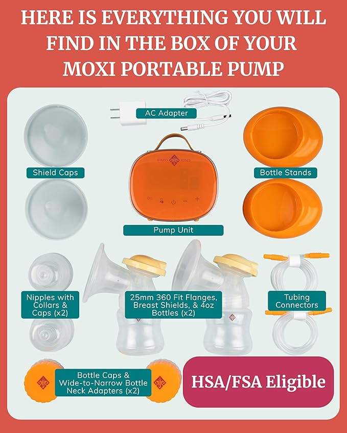 Idaho Jones Moxi Breast Pump | Silicone Flanges for Comfortable Efficient Pumping | Wireless | Quiet & Discreet | Double Electric Breast Pump Strong Suction