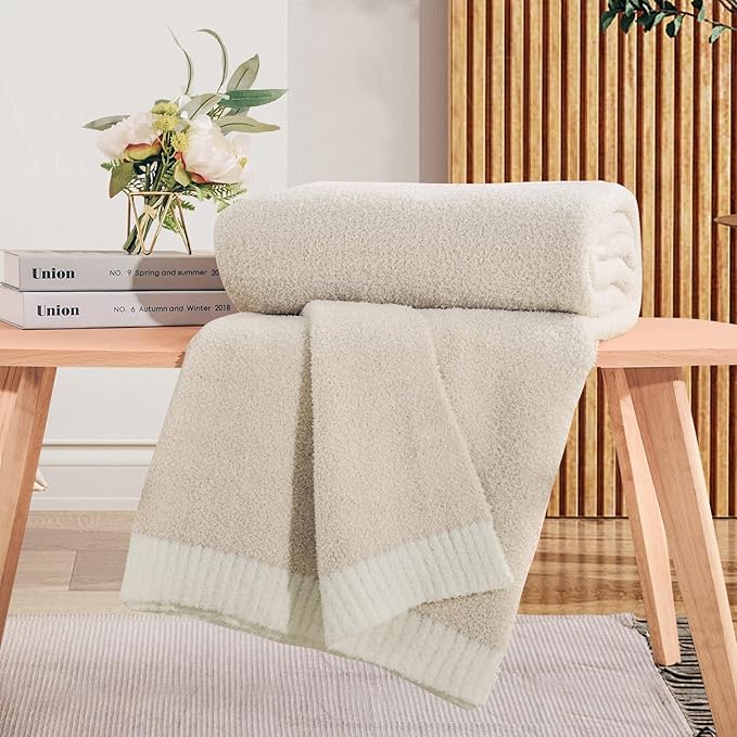 NEXHOME PRO Super Soft Blanket for Women, Cozy Blanket Warm Reversible Knit Lightweight Throws for Couch, Sofa Bed, Picnic, Heather Ivory, 50 x 60 inches