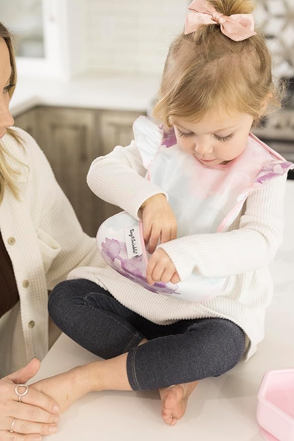 Tiny Twinkle Mess Proof Baby Bibs for Eating – Waterproof, Wipeable Toddler Bibs with Pocket – Baby Food Bibs for Girls & Boys(3 Pack,Cotton Candy)