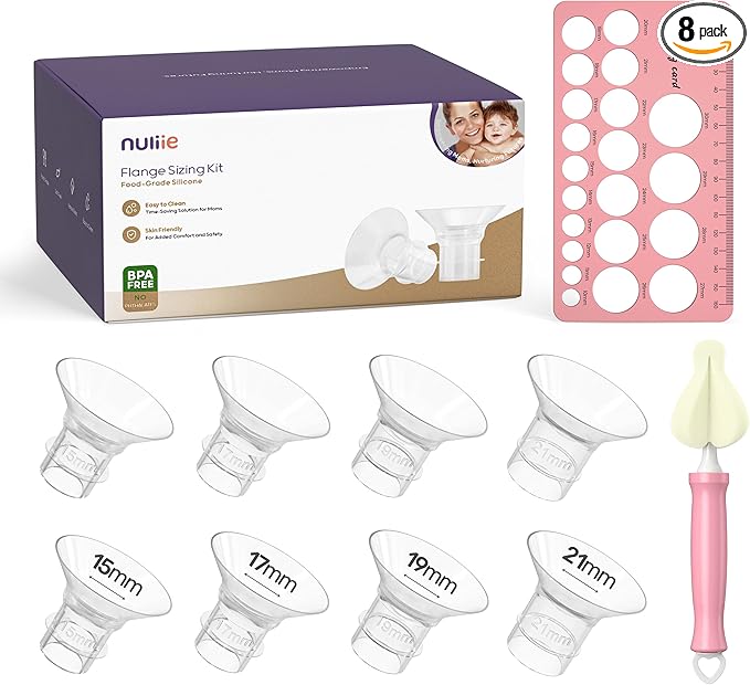 Nuliie 8PCS Silicone Flanges Insert Replacement Kit, Flange Sizing Kit 15/17/19/21mm for 24mm Flange/Shield Breast Pumps, Pumping Essential Kit for Moms