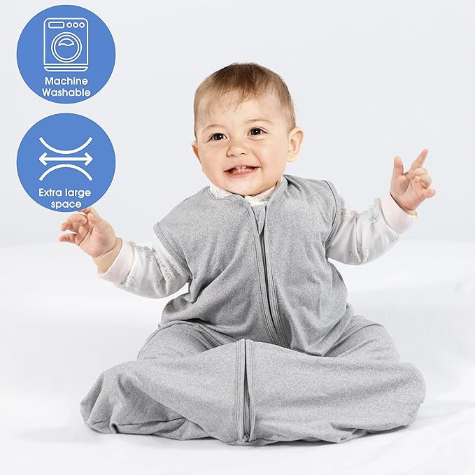 Baby Sleep Sack 12-18 Months Baby Wearable Blanket 100% Rayon Cotton 2-Way Zipper Toddler Sleeping Sack，Comfy Soft Lightweight TOG 0.3(grey)