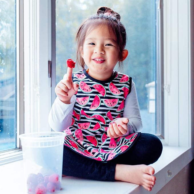 BapronBaby Watermelon Stripes Bapron - No Neck Tie Safer Bib for Baby & Toddler - Soft Waterproof Stain Resistant - Machine Washable - Sz Preschool 3-5yrs