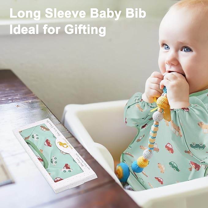 Long Sleeve Baby Bib For Eating Feeding Mess Proof Waterproof Food Smock Bibs With Pocket For Newborn Boy Girl