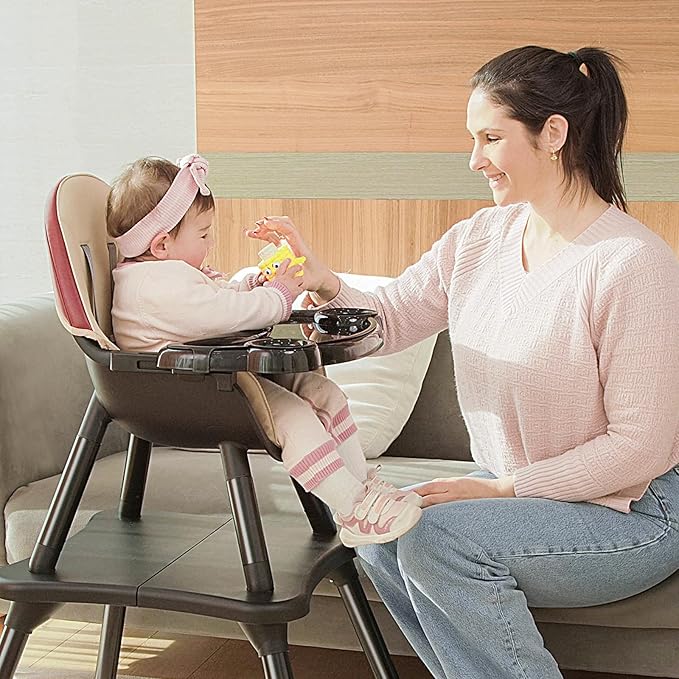 6 in 1 Baby High Chair, Convertible Highchair for Babies and Toddlers, Building Block Table Highchair with 5-Point Safety Harness/Removable Tray, Infant Feeding Table and Chair Set, Black