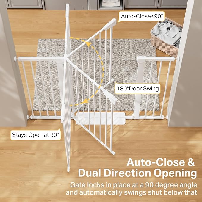 Cumbor 36" Extra Tall 29.7"-51.5" Baby Gate for Stairs, Easy Wall Through Dog Gates for Doorways Extra Wide, Pressure Mounted Tall Pet Gate Indoor, Safety Auto-Close Child Gate for Kids, White
