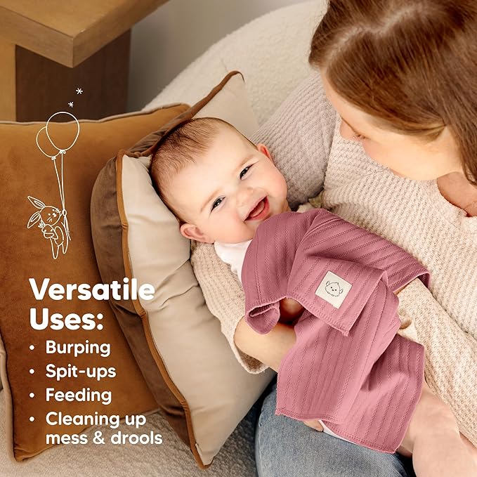 KeaBabies Organic Cotton Burp Cloths Baby Girl, Boy - 6-Pack Large Burping Clothes for Babies, Spit Up Rags, Super Soft & Absorbent Newborn Wash Towels, Gender Neutral, Non-Shrink (Stria, Boho)