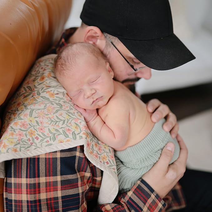 mushie Muslin Baby Burp Cloths | 100% Organic Cotton, Set of 2 (Pastel Blooms/Fog)