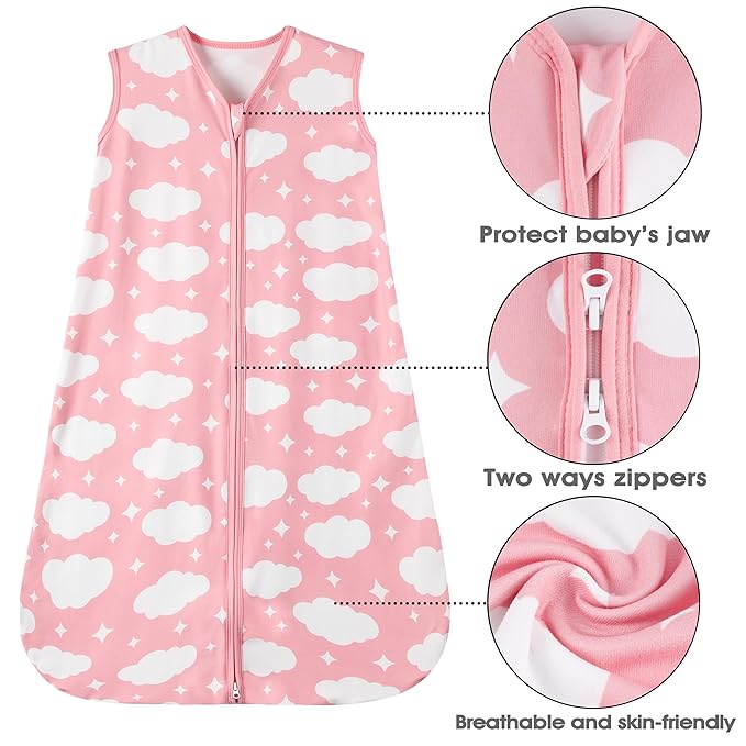 Baby Sleep Sack 6-12 Months Baby Wearable Blanket 100% Rayon Cotton 2-Way Zipper Toddler Sleeping Sack，Comfy Soft Lightweight TOG 0.3（Cloud）