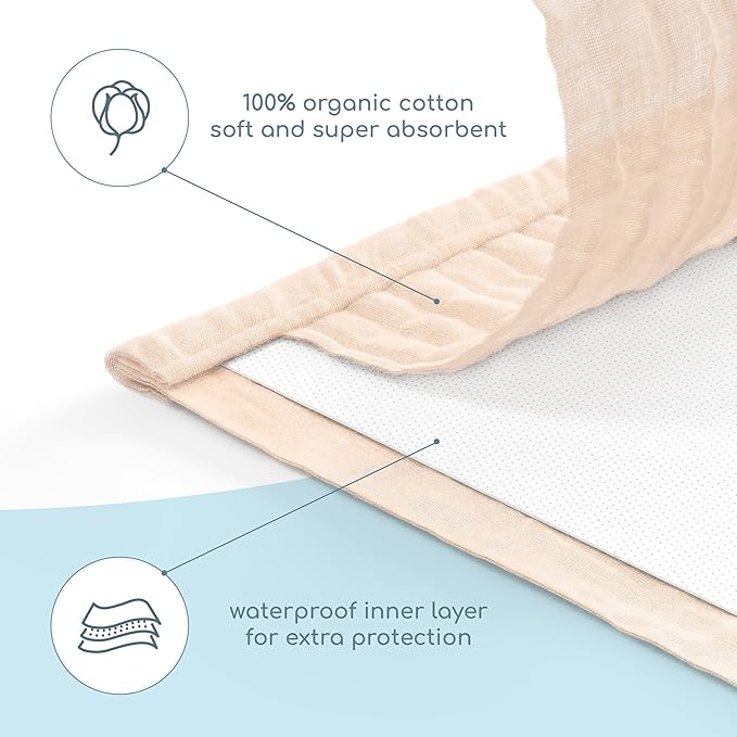 Muslin Burp Cloths Set, 6 Pieces, 100% Organic Cotton Hand Washcloths for Baby Boys and Girls Extra Absorbent and Soft Burping Rags (Apricot - Solid Color)