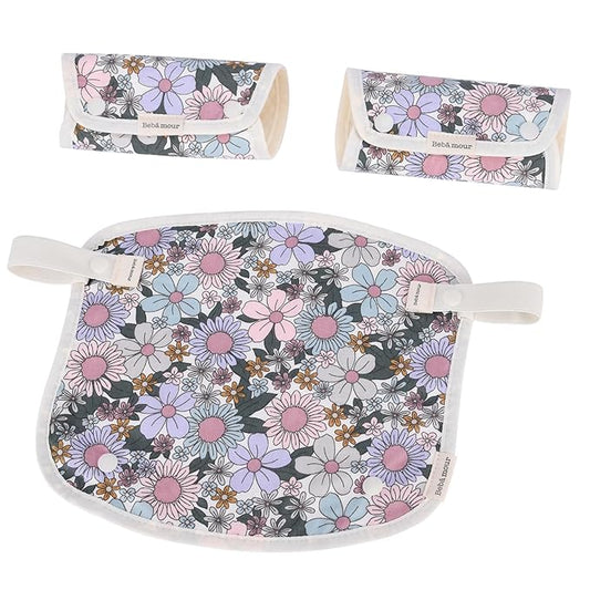 Bebamour Drool and Teething Reversible Cotton Pad For All Carry Positions Baby Carrier White Drool Bib For Boys & Girls(Purple Flower)