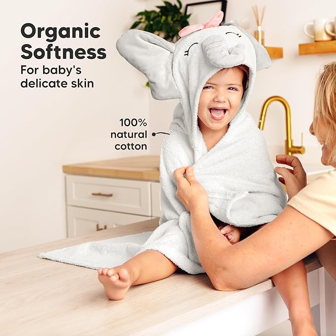 KeaBabies Organic Baby Towel with Hood for Girls, Boys - Soft, Absorbent, 100% Cotton Hooded Baby Towels for Newborns, Infants, Large Hooded Bath Towels for Babies, Kids, Toddler 1-3 (Ella)