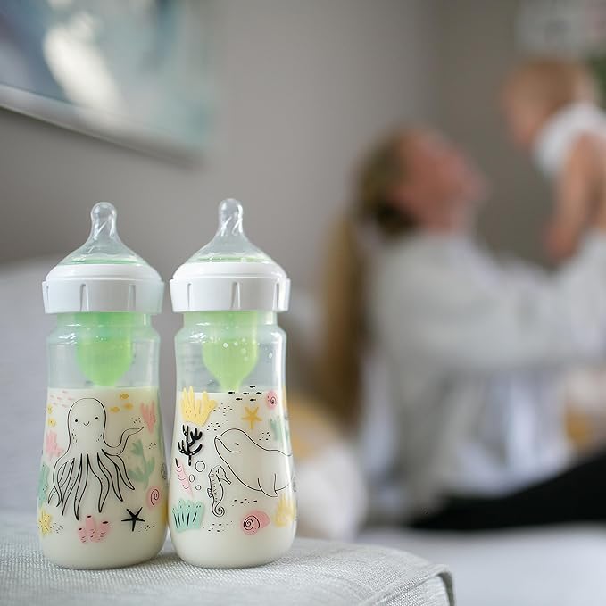 Dr. Brown’s Natural Flow® Anti-Colic Options+™ Wide-Neck Baby Bottle Designer Edition Bottles, Ocean Decos, 9 oz/270 mL, Level 1 Nipple, 2-Pack, 0m+