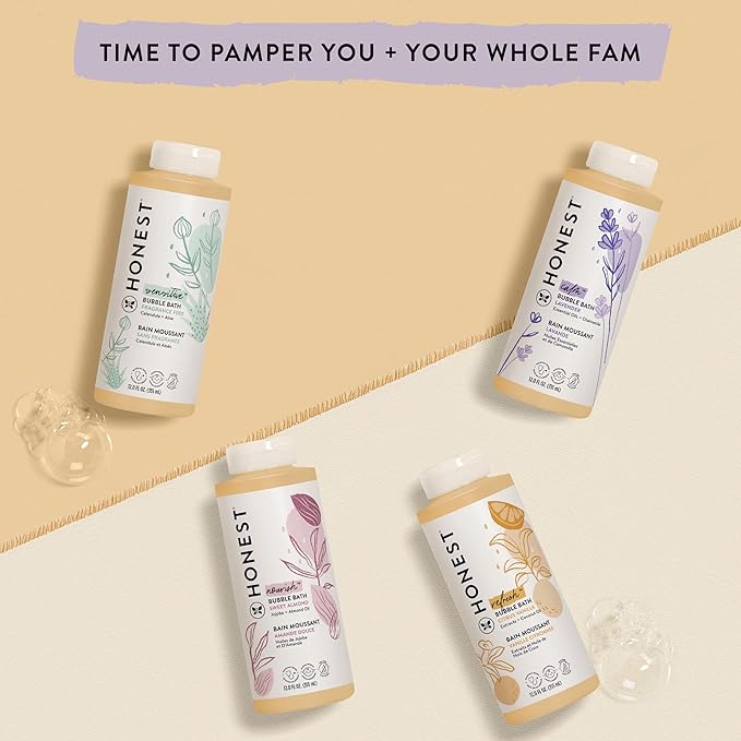 The Honest Company Foaming Bubble Bath, Gentle Tear-Free Hypoallergenic Baby Wash with Naturally Derived Ingredients, Lavender Calm, 12 fl oz