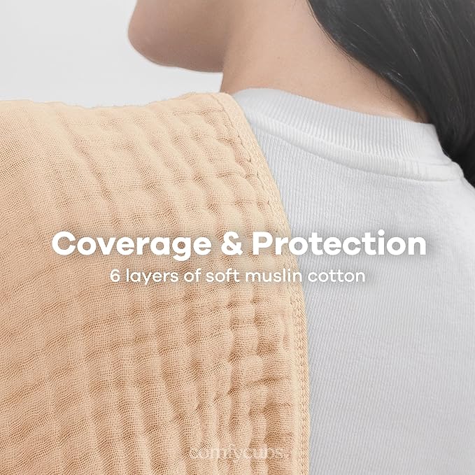 Comfy Cubs Muslin Burp Cloths 20" x 10", Pack of 6 - Large, 6-Layer, Ultra Absorbent 100% Cotton for Baby Drool and Messes - Soft, Safe & Gentle Baby Burp Cloths Set for Boys & Girls - Cream