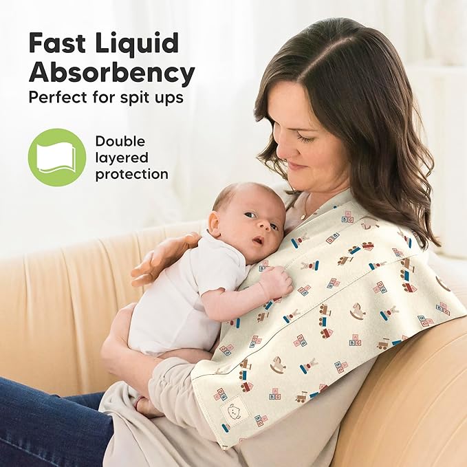 Organic Burp Cloths Baby Boy, Girl - 6-Pack Large Cotton Burping Cloths for Babies, Spit Up Rags, Super Absorbent, Ultra Soft Newborn Rag, Gender Neutral, Machine Washable, Durable (Toy Land)