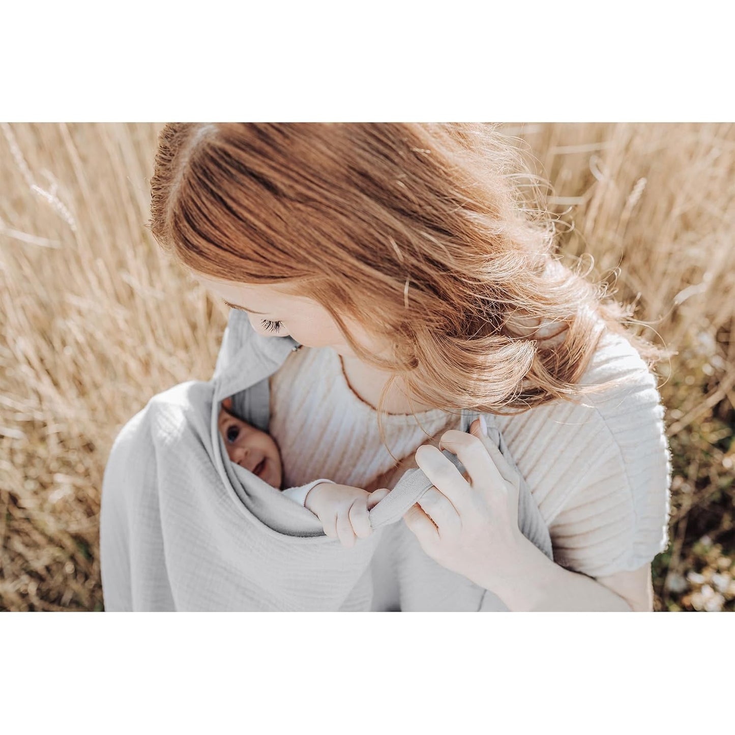 Konssy Muslin Nursing Cover for Baby Breastfeeding, Breathable 100% Cotton Breastfeeding Cover with Rigid Hoop for Mother Nursing Apron, Multi-use Carseat Canopy (Grey)