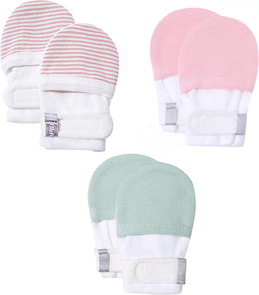 HAPIU Baby No Scratch Mittens Stay On, 100% Cotton Breathable, Adjustable Infant Gloves for Boys Girls, Newborn - 12 M