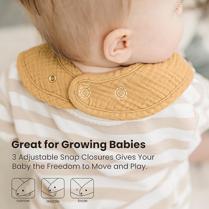 Konssy 10-Pack Muslin Baby Bibs, Soft Cotton Bandana Bibs for Drooling & Teething, Unisex Solid Colors for Boys & Girls, Newborn & Infant