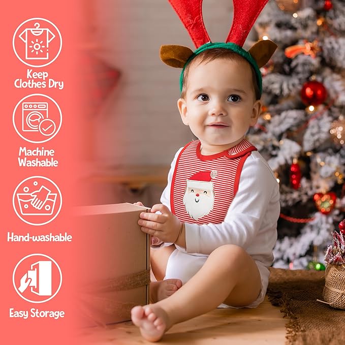 3Pcs Christmas Baby Cotton Bibs with Resin Button Newborn Infant Bibs Christmas Keepsake Baby Gift for Drooling Feeding