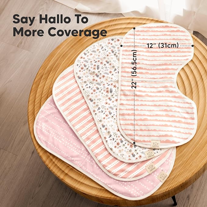 KeaBabies 4-Pack Baby Burp Cloths Baby Girl, Boy - Organic Cotton Burp Cloth, Extra Large, Absorbent, Soft Burping Cloths & Bibs Set for Babies, Newborn Burp Clothes, Thick Burp Rags (Sweet Charm)