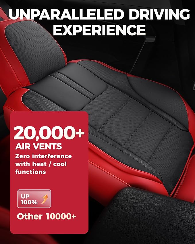 FREESOO Red Black Car Seat Covers Full Set - Faux Nappa Leather Seat Covers for Cars, with Front Seatbelt Pads, Breathable Interior Protectors Universal Fit for Most 5 Seats Vehicles Sedans SUV Trucks