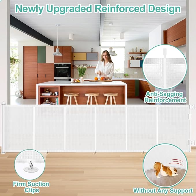 Upgrade 150 inch Retractable Baby Gates, EZIGO Extra Wide Baby Gate for Large Opening Extra Long Mesh Gate for Kids or Pet Dog Gate Child Safety Gate for Stairs Hallways Doorway Indoor Outdoor, White