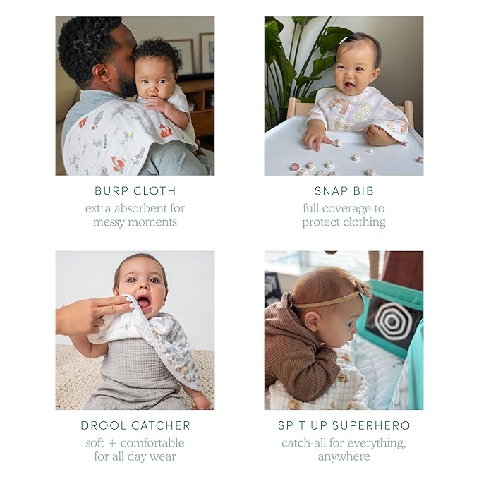 aden + anais Essentials Baby Burpy Baby Bib, 100% Cotton Muslin, Soft Absorbent 4 Layers, Multi-Use Burp Cloth and Bib, 22.5” X 11”, Single, Country Floral