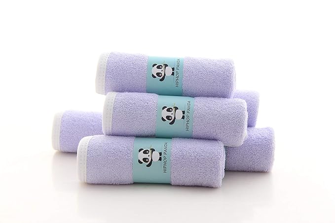 HIPHOP PANDA Baby Washcloths, Rayon Made from Bamboo - 2 Layer Ultra Soft Absorbent Newborn Bath Face Towel - Reusable Baby Wipes for Delicate Skin - Purple, 6 Pack