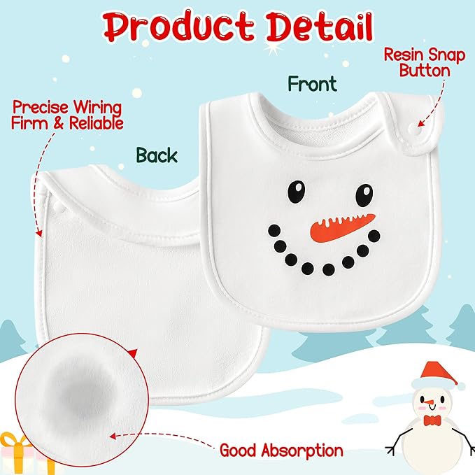 3Pcs Christmas Baby Cotton Bibs with Resin Button Newborn Infant Bibs Christmas Keepsake Baby Gift for Drooling Feeding