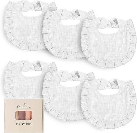 Oiomniv Muslin Baby Bibs, 6-Pack Bandana Drool Bibs Soft Cotton Adjustable Unisex Newborn, Toddler for Drooling Teething