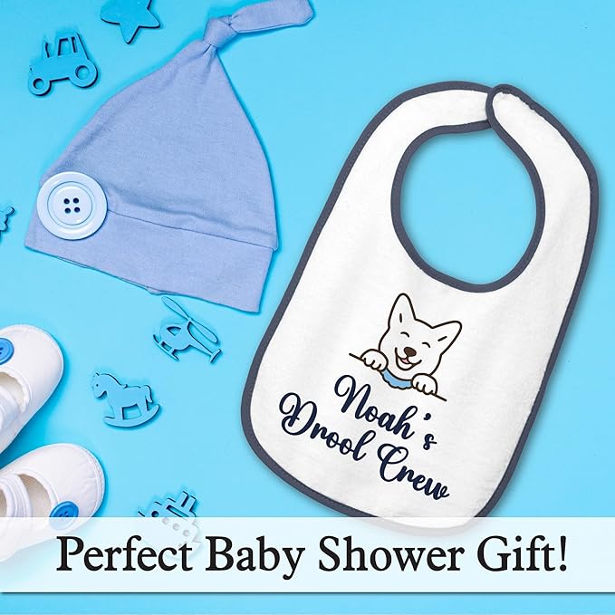 Personalized Baby Bib – Soft Cotton Terry, Cute Jindo Dog Design with Custom Text (1-2 Lines) – Newborns & Toddlers