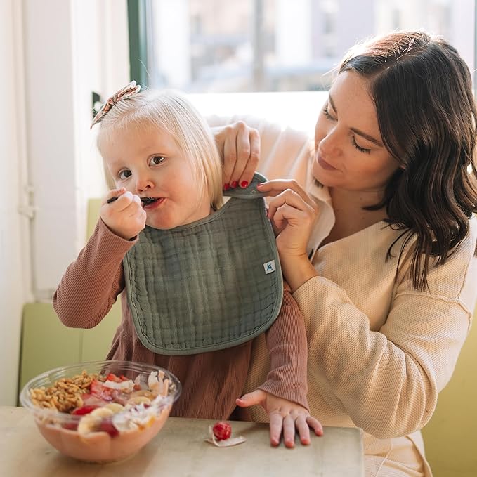 Little Unicorn Premium Classic Bib 3 pack | Adjustable as baby grows | Soft fabric on skin | Great for first time eaters (Georgia Peach)