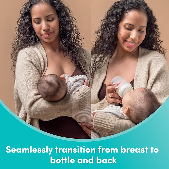 NUK Perfect Match 2-in-1 Natural and Anti-Colic Bottle with Medium Flow, Wide, Adaptable Nipple, 8oz., 4 Pack, BPA Free